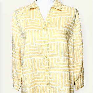 🌼 Chicos Lovely Linen Yellow Moisture Resistant 3/4 Sleeves No Iron shirt. 2, L